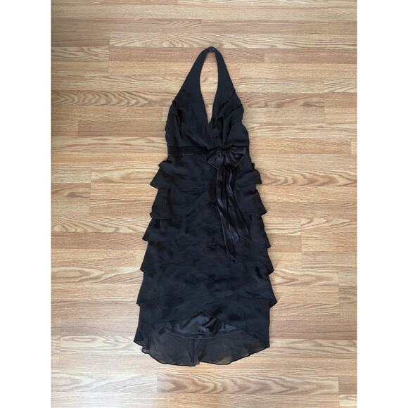 Tadashi Women’s Black Tiered Silk Ruffled Halter Gown Sz 8 - Picture 1 of 7